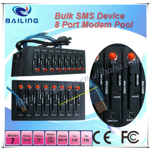 High Quality Wavecom Q24plus Modem 8 Port, Support TCP/IP Stack, Open at, SMS, MMS Funciton, 850/900/1800/1900 MHz USB2.0 Interface